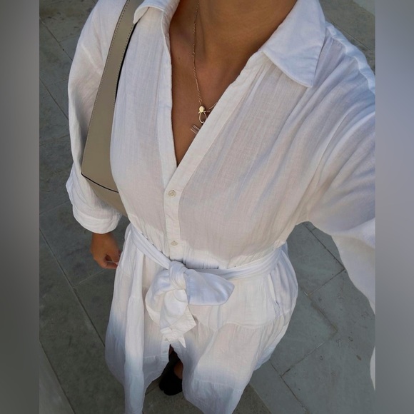 ME+EM Beautiful White Cheesecloth Maxi Shirt Dress - Picture 2 of 15